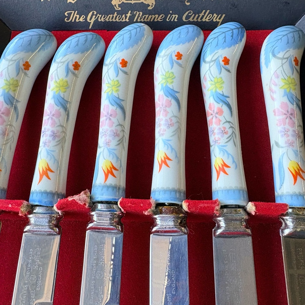 Regent Sheffield Vintage Ever Sharp Porcelain Handle 6 Piece Flatware Set